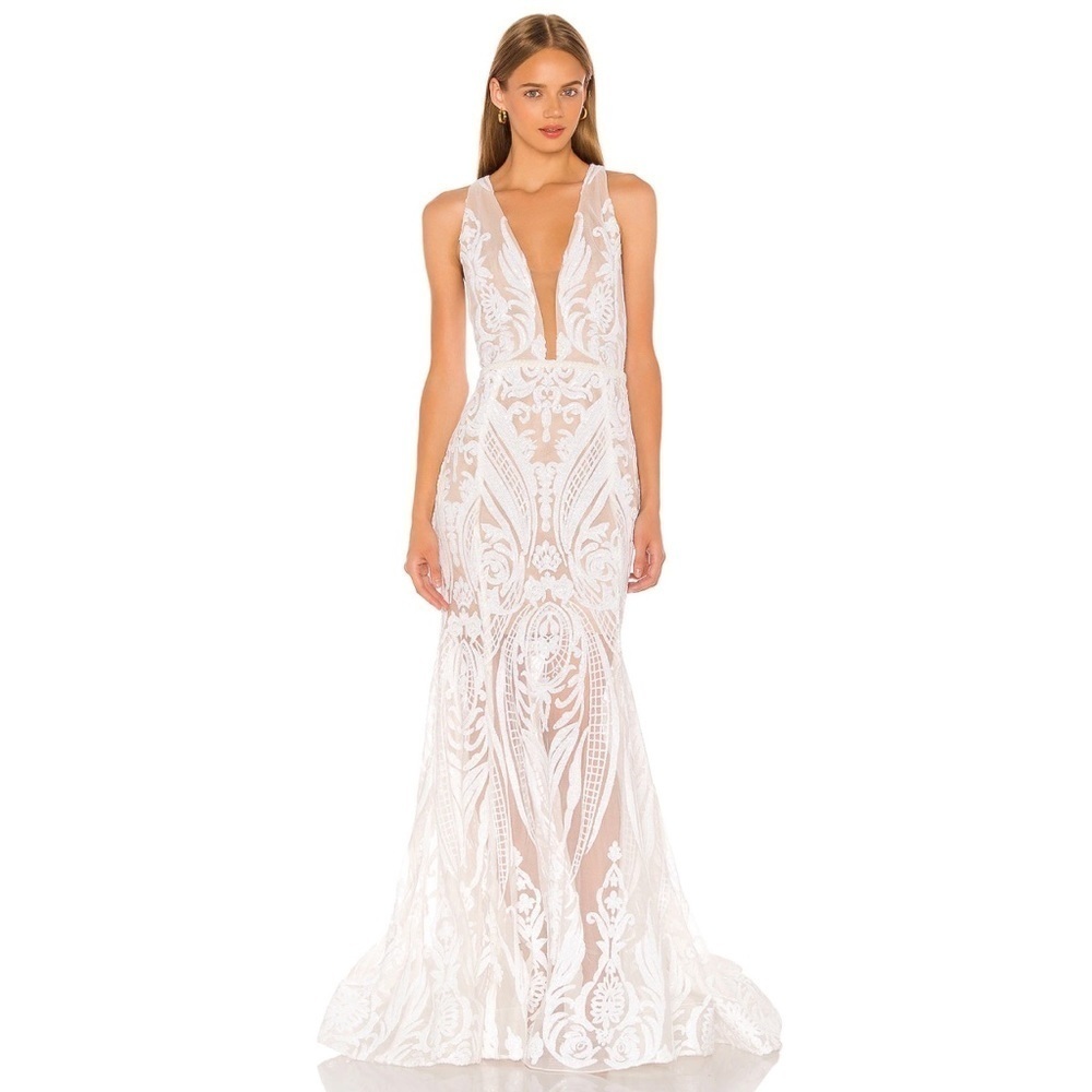 NWT Bronx And Banco Ester Beaded Deep V Sequin-embellished Gown Bridal Dress XS - Picture 8 of 13